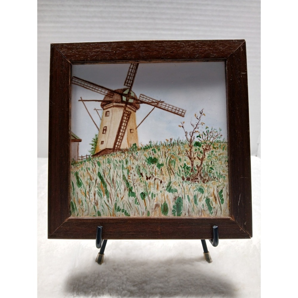 H & R JOHNSON LTD. ENGLAND HAND PAINTED‎ WINDMILL & FRAMED PORCELAIN TILE